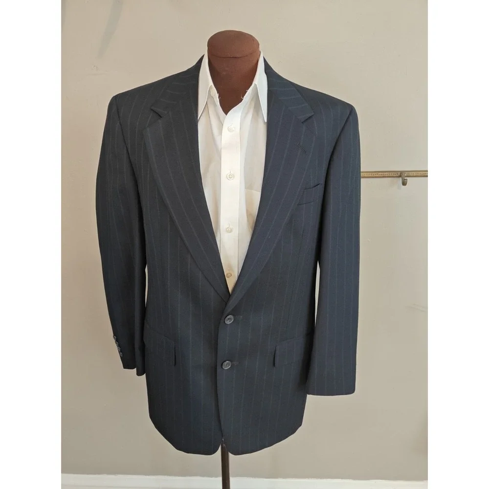 Austin Reed Wool Sport Coat 39R Navy Stripe Blazer USA 2 Button Mens
